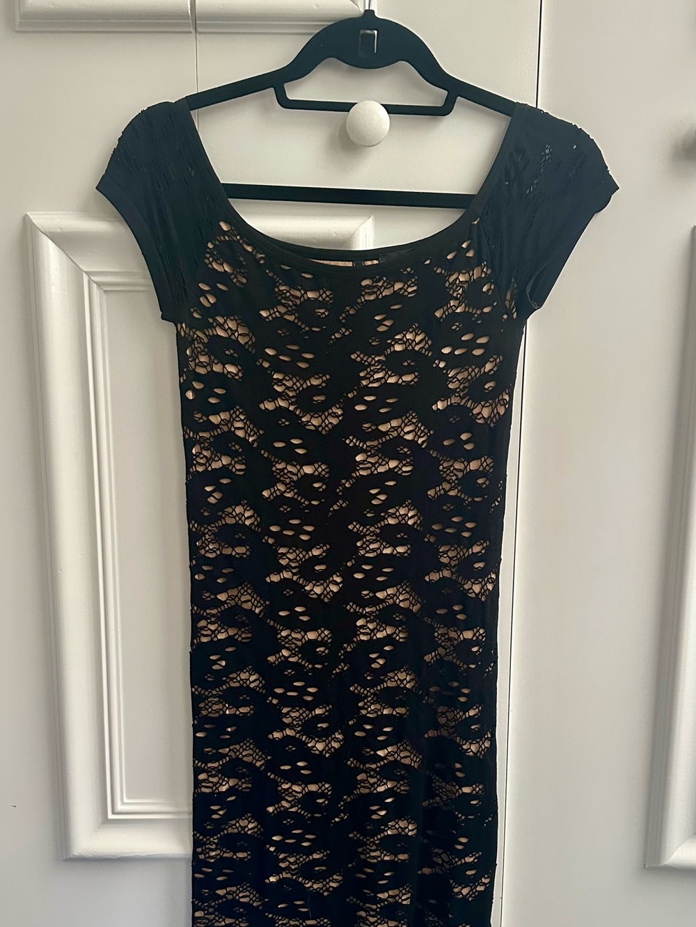 Guess Black Lace Mini Dress with Nude Underlay